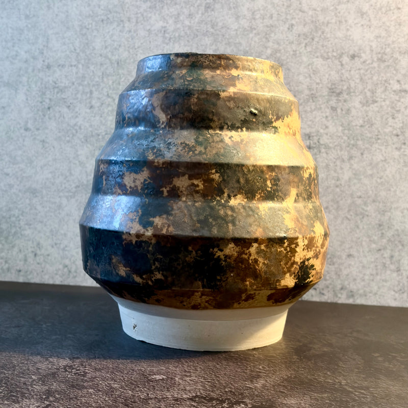 Ingot — Stacked Ring Vessel in Gold and Black Metallic Glaze