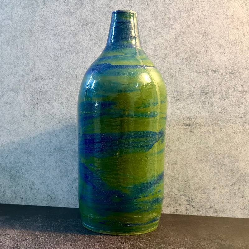 Current — Stoneware Bottle in Marbled Blue and Green Mason Stain