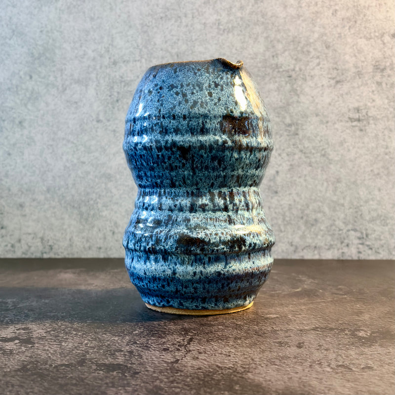 Fathom — Double-Bellied Stoneware Pitcher in Mottled Deep Blue